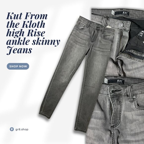 Kut From The Kloth High-Rise Ankle Skinny Jeans Size 2 Gray Stretch Slim Fit Den - Picture 1 of 8